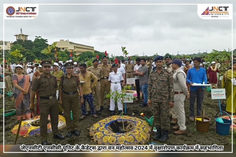 bhopal nagar nigam dwaara  van mahotsav 2024 ek ped maa ke naam abhiyaan mai JNCTPU NCC Unit